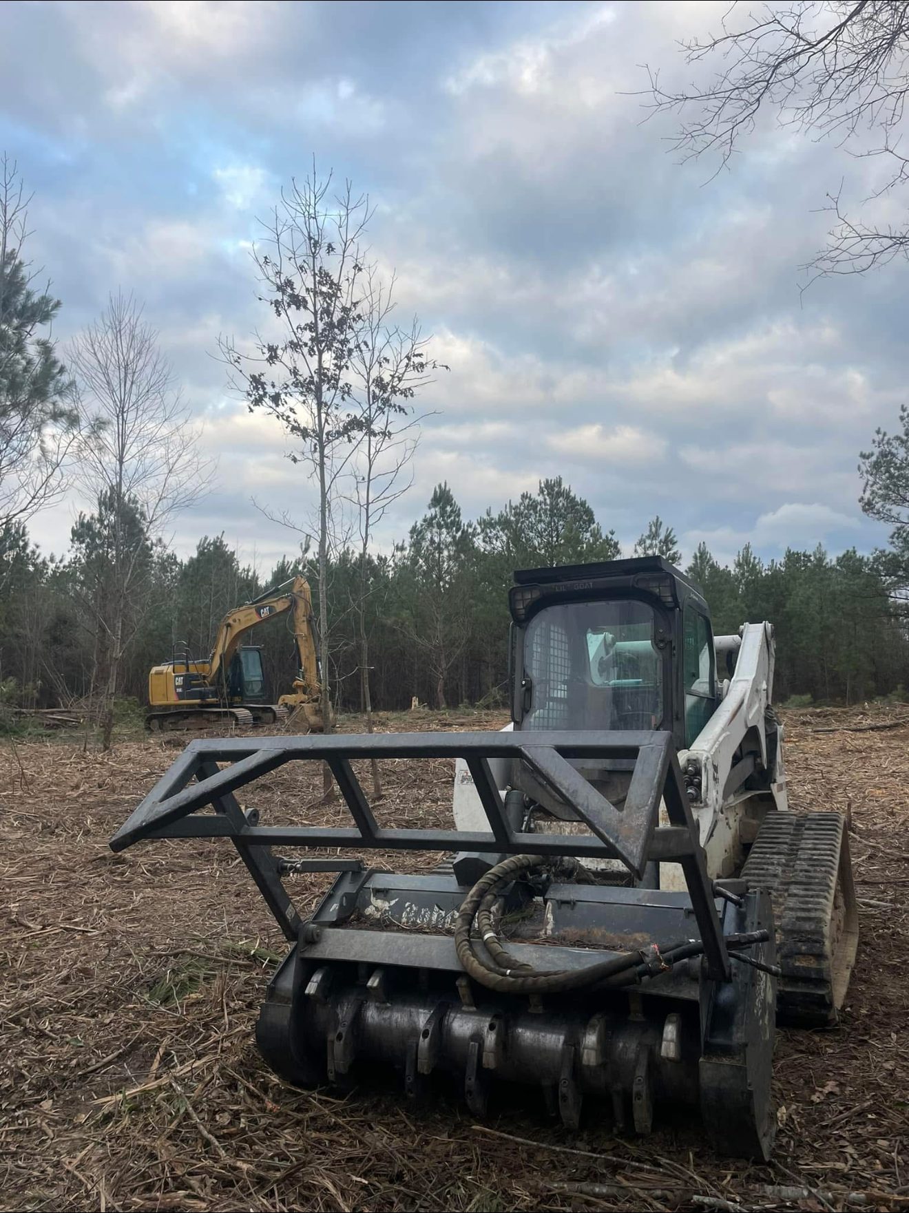Bobcat skid steer with forestry mulcher attachment in Arkansas